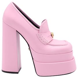 VERSACE 155Mocassins com plataforma Intrico mm em couro de bezerro rosa Couro Rosa