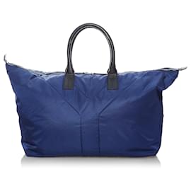 Yves Saint Laurent YSL Blue Easy Y Nylon Weekender Black Blue