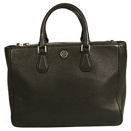 Tory Burch Black Pebbled Leather Pebbled Bolsa grande Shopper com fecho de correr Preto