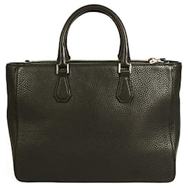 Tory Burch-Tory Burch Black Pebbled Leather Large Tote Shopper bag with Zipper closure-Black