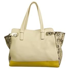 Salvatore Ferragamo-Salvatore Ferragamo cream & yellow leather plus snakeskin tote shopper bag-Multiple colors