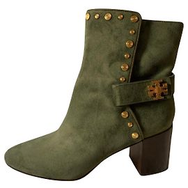 Tory Burch Kira green suede ankle boots Olive green