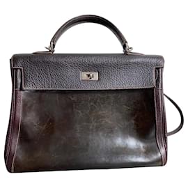 Hermès-Kelly Amazonia Buffalo Skipper bag-Dark brown