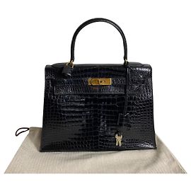 Hermès Bolsa Kelly 28 crocodilo preto liso cc Preto