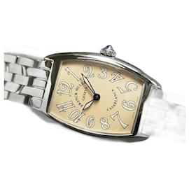 Franck Muller-FRANCK MULLER Tonneau Curvex Casablanca Quarz Lachsrosa Zifferblatt Herren-Silber