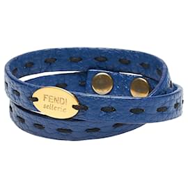 Fendi-Fendi Blue Selleria lined Wrap Leather Bracelet-Blue