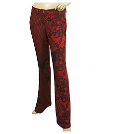 Philipp Plein red black lace print viscose elastic bootcut trousers pants sz S Dark red