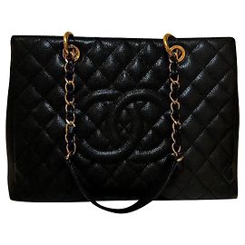 Chanel Grand Shopping Tote Black Leather Black