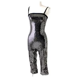 Chanel-*[Used] CHANEL Ladies Logo Sequin JIMP SUIT All-in-one / Combination Black x Gold Size 34-Black