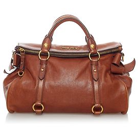Miu Miu Marrom Vitello Lux Bow Satchel Marrom