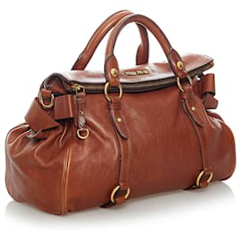 Miu Miu-Miu Miu Brown Vitello Lux Bow Satchel-Brown