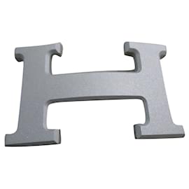 Hermès-Loop 5382 silver matt gray sandblasted metal  32mm new-Silvery