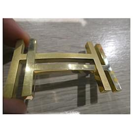 Hermès-boucle H au carré en métal doré pour un lien de 32mm-Bijouterie dorée