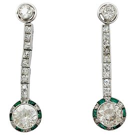 inconnue Orecchini Art Deco in platino, ct d'oro, diamanti e smeraldi. Altro