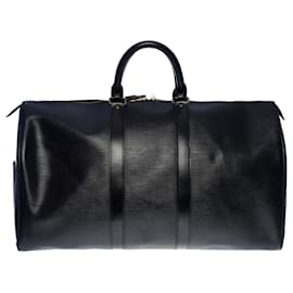Louis Vuitton-The spacious Louis Vuitton “Keepall” bag 45 cm in black epi leather-Black