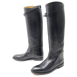 Hermès HERMES SCHUHE SPRINGSTIEFEL 38.5 SCHWARZE LEDERVERSCHLUSS KELLY SCHWARZE STIEFEL Schwarz