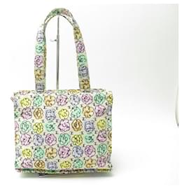 Chanel-CHANEL HANDBAG SMALL CABAS WITH CAMELIAS MOTIFS IN COTTON TOTE HAND BAG-Multiple colors