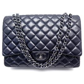 CHANEL CLASSIC TIMELESS MAXI JUMBO BOLSA AZUL MARINHO COURO ACOLCHOADO Azul marinho