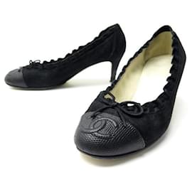 Chanel-ZAPATOS DE SALÓN DE CHANEL BAILARINAS CON TACON LOGO CC G29005 37.5 Zapatos-Otro