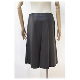Hermès-HERMES SKIRT SIZE 40 M DARK BROWN GRAIN DEER LEATHER SKIRT-Brown