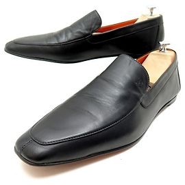 Hermès HERMES SCHUHE LOAFERS H HOME 46 SCHWARZE LEDER-BOX-SCHUHE Schwarz