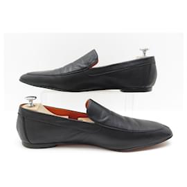 Hermès-HERMES SHOES LOAFERS H HOME 46 BLACK LEATHER BOX SHOES-Black