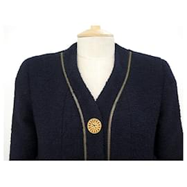 Chanel-VINTAGE CHANEL JACKET CHAIN BUTTONS S 36 NAVY BLUE WOOL TWEED JACKET-Navy blue