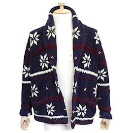 Ralph Lauren-RALPH LAUREN CARDIGAN M 48 WOOL BLEND PATTERNED VEST-Blue