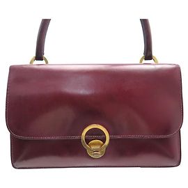 Hermès VINTAGE HERMES RING HANDTASCHE LEDER BOX ROT BORDEAUX + BOX LEDER HANDTASCHE Bordeaux