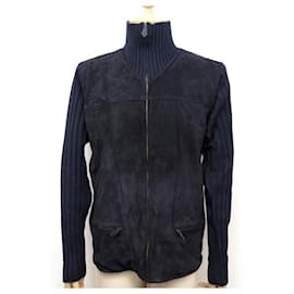 Hermès-HERMES CHILDREN ZIPPED CARDIGAN SWEATER M 50 BLUE VELVET WOOL VEST JACKET-Navy blue