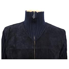 Hermès-HERMES CHILDREN ZIPPED CARDIGAN SWEATER M 50 BLUE VELVET WOOL VEST JACKET-Navy blue
