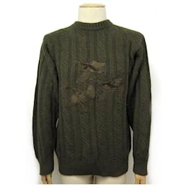 Hermès-HERMES FLYING DUCKS SWEATER 46 S IN WOOL AND CAMEL GREEN WOOL SWEATER-Green