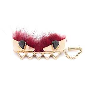 Fendi-NEW FENDI MONSTER BROOCH IN MINK FUR & GOLD METAL 6.5x3CM FUR BROOCH-Golden