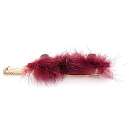 Fendi-NEW FENDI MONSTER BROOCH IN MINK FUR & GOLD METAL 6.5x3CM FUR BROOCH-Golden