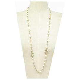 Chanel-NEW CHANEL NECKLACE LOGO CC & PEARLS NECKLACE 95CM IN GOLD METAL NECKLACE-Golden