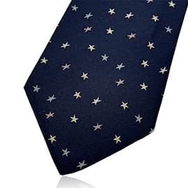 Hermès-Gravata Hermes Paris de seda preta com padrão de estrelas-Preto