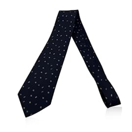 Hermès-Gravata Hermes Paris de seda preta com padrão de estrelas-Preto