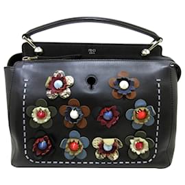 Fendi-Fendi Black Flowerland DotCom Leather Satchel-Black,Multiple colors
