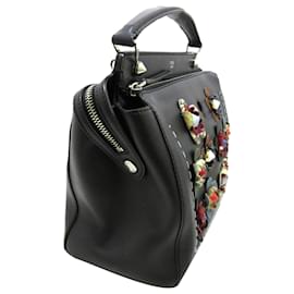 Fendi-Fendi Black Flowerland DotCom Leather Satchel-Black,Multiple colors