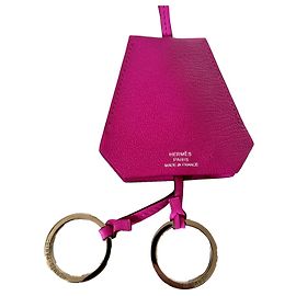 Hermès Leather bell pendant keychain link Fuschia