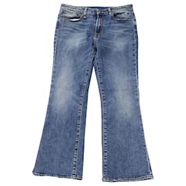 R13-R1328 Jeans crop con vestibilità alta in cotone blu-Blu