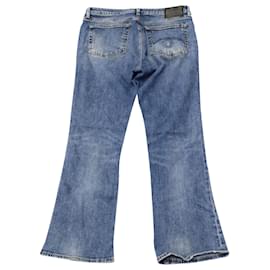 R13-R1328 Jeans Crop High Kick Fit em Algodão Azul-Azul