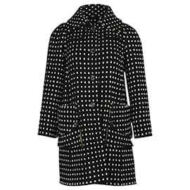 Diane Von Furstenberg-Diane Von Furstenberg Polka Dot Trench Coat in Black Wool-Black