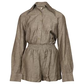 Autre Marque-Prevu Long Sleeves and Shorts Set in Brown Linen-Brown