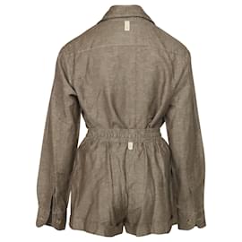 Autre Marque-Prevu Long Sleeves and Shorts Set in Brown Linen-Brown