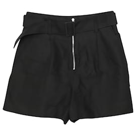 Sandro-Sandro Gesse High Waisted Belted Shorts in Black Cotton-Black