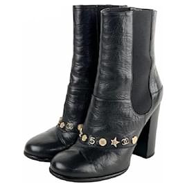 Chanel-*[Used] Chanel Icon Coco Mark Leather Short Boots Black-Black