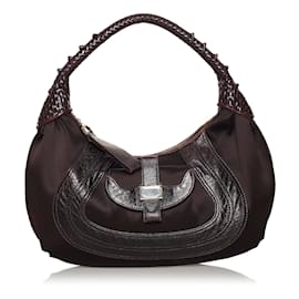 Fendi-Fendi Brown Spy Satin Shoulder Bag-Brown,Dark brown