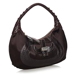 Fendi-Fendi Brown Spy Satin Shoulder Bag-Brown,Dark brown