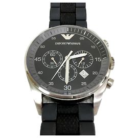 EMPORIO ARMANI Quartz watch / analog / rubber / BLK / BLK / SS Black